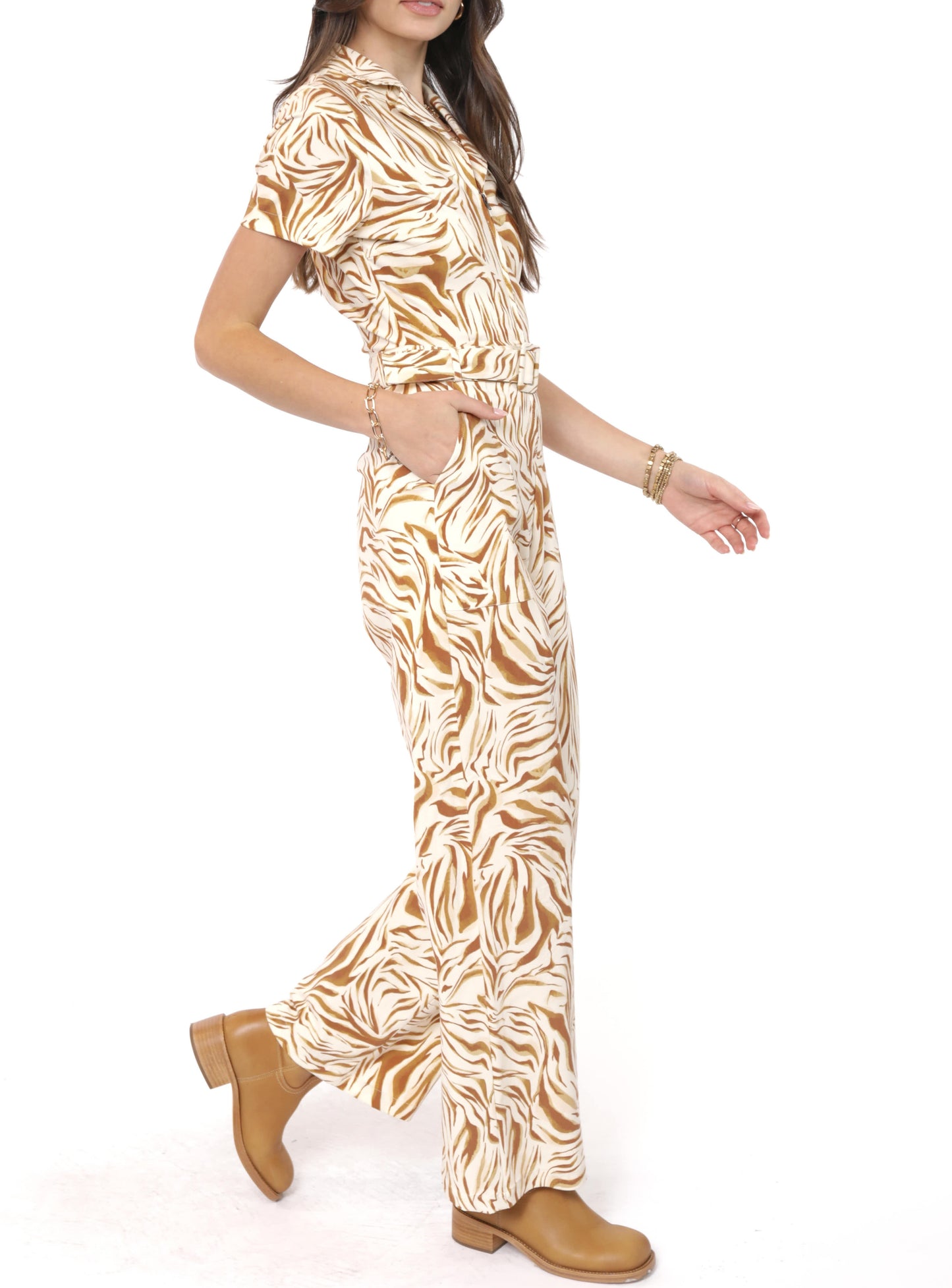 Zip Up Belted Jumpsuit
