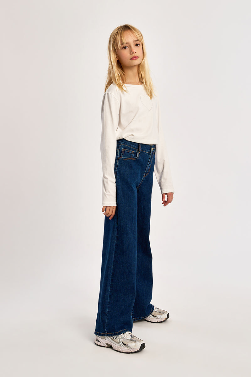 Wide Leg Denim Pant-Dark Denim Blue