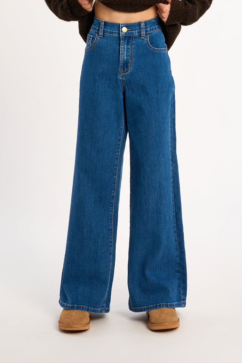 Wide Leg Denim Pant-Denim Blue