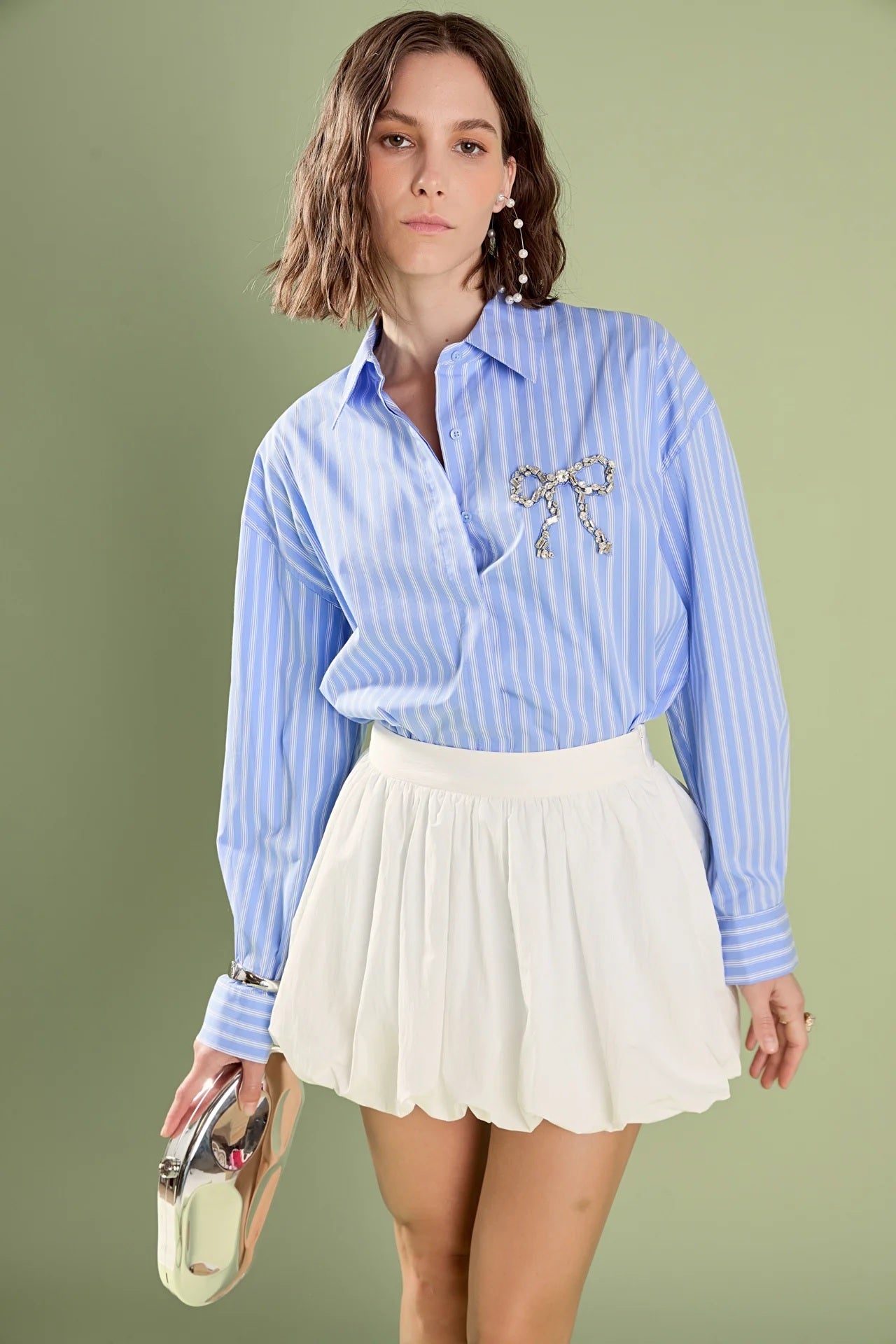 Bow Detail Button Up Top