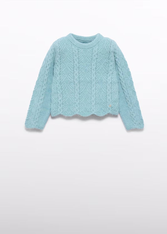Girl Wavy Openwork Knit Sweater