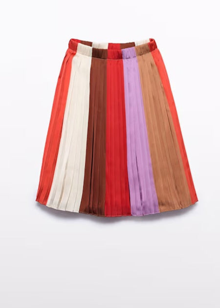 Girl Midi Pleated Striped Skirt