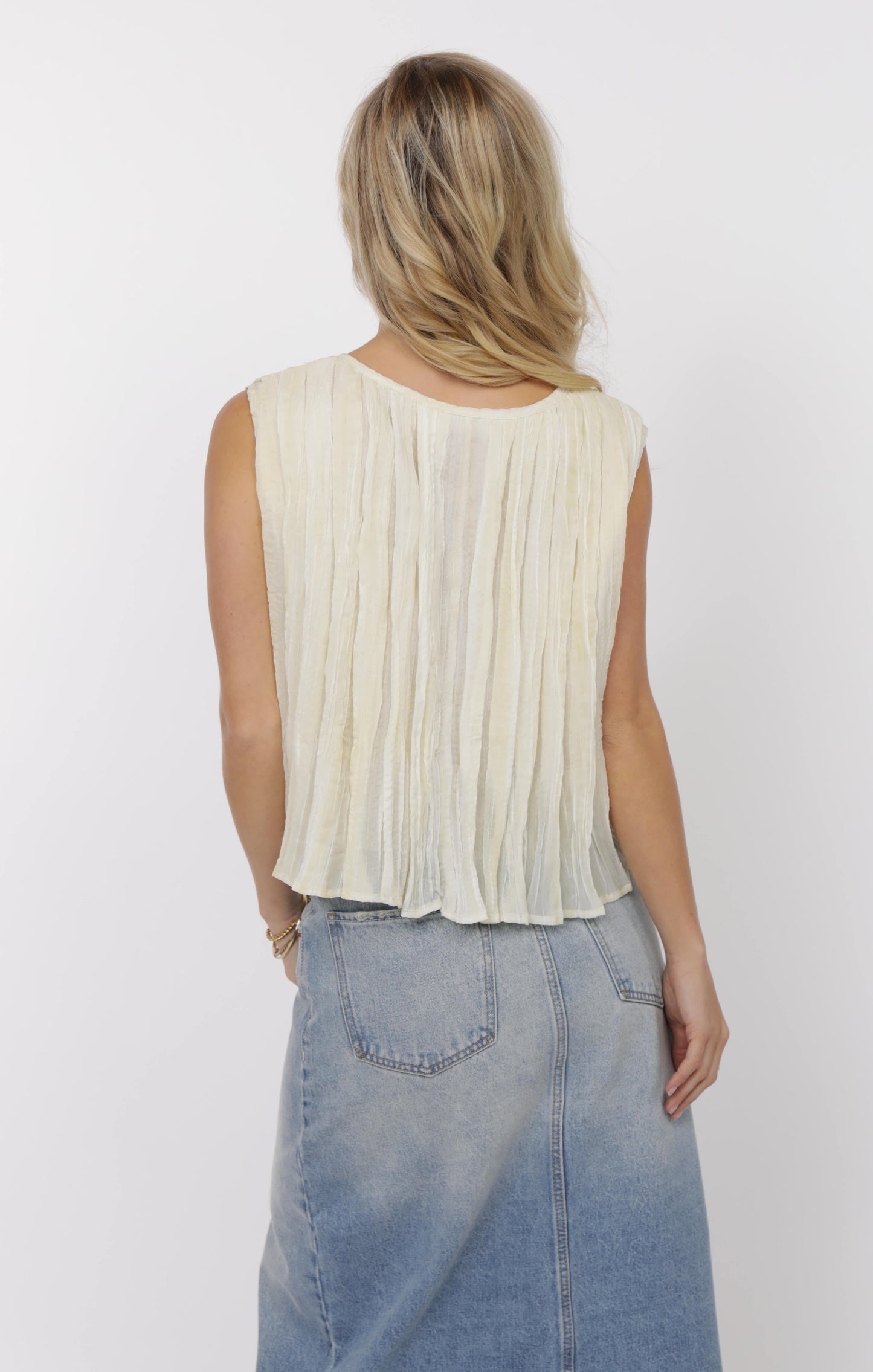 Pleated Tie Front Top
