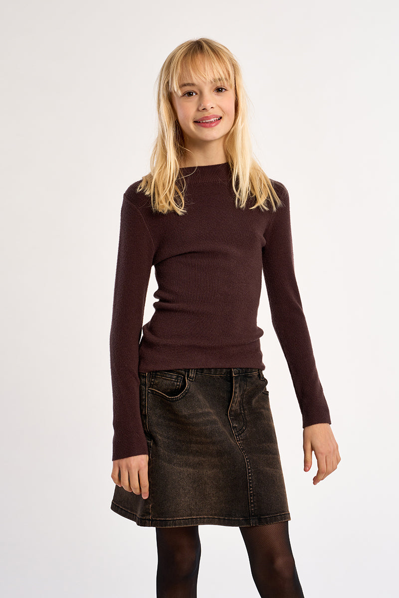 Long Sleeve Knit Top-Brown