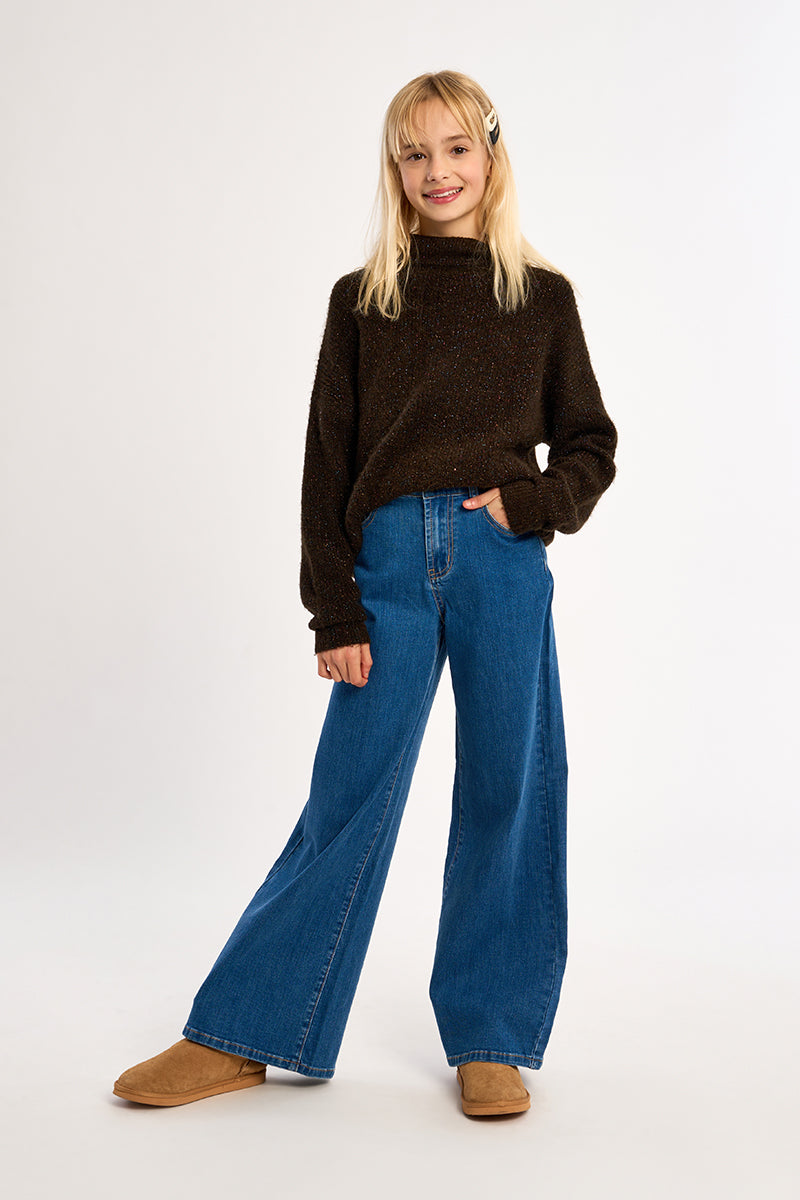 Wide Leg Denim Pant-Denim Blue