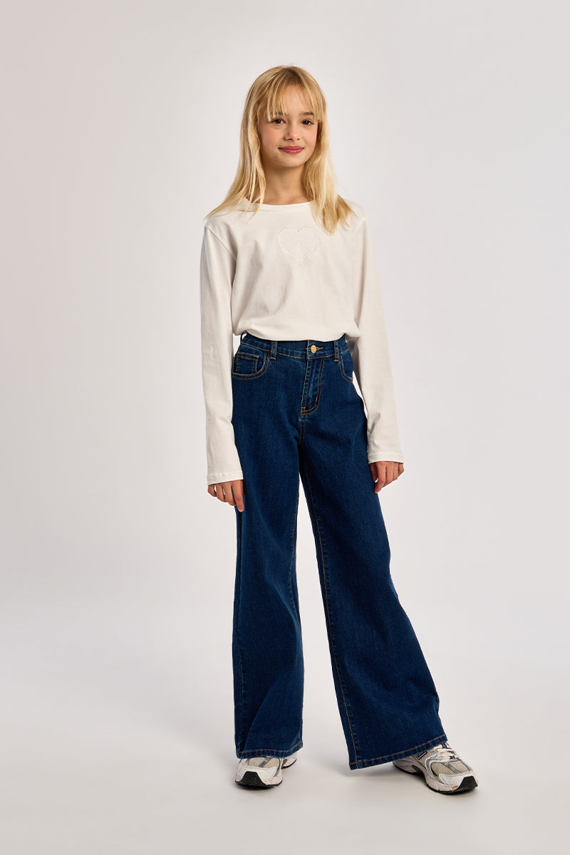 Wide Leg Denim Pant-Dark Denim Blue