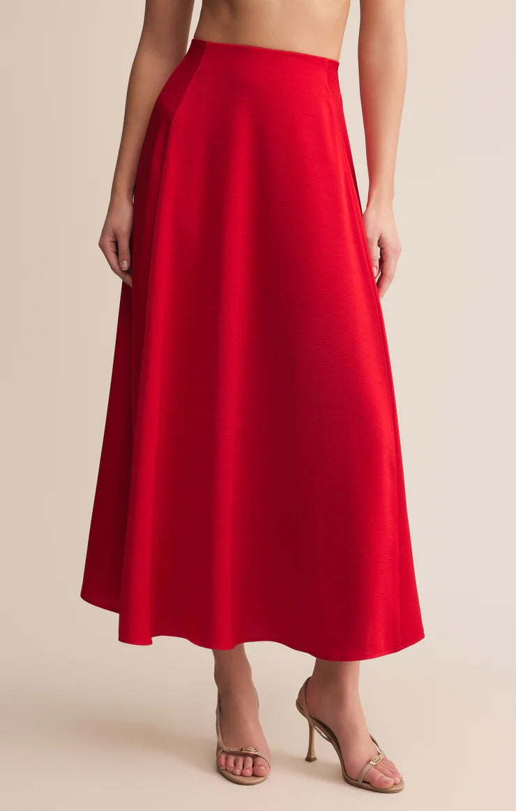 Northpointe Satin Midi Skirt-Red