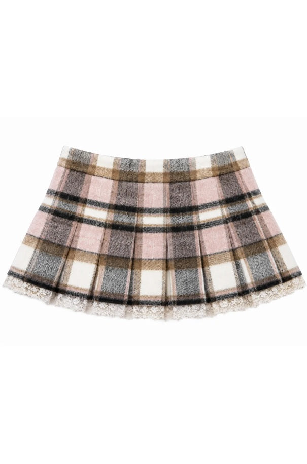 Felicia Plaid Skirt with Lace Edging