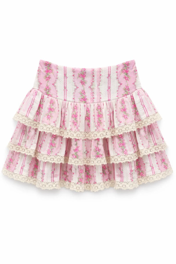 Girl's Melody Printed Drop Waist Lace Trim Skirt