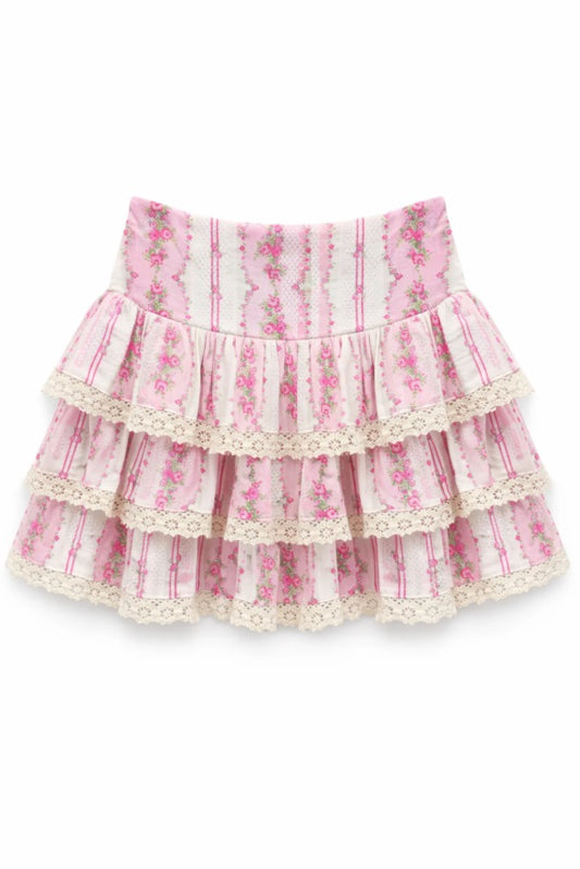 Girl's Melody Printed Drop Waist Lace Trim Skirt